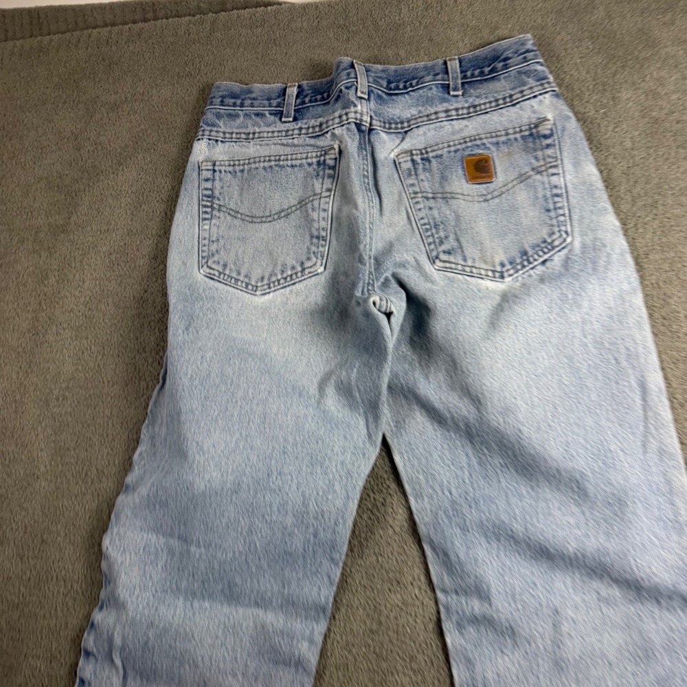 Carhartt Mens Relaxed Fit Tapered Leg Distressed Light Wash Denim Jeans 30x27.5